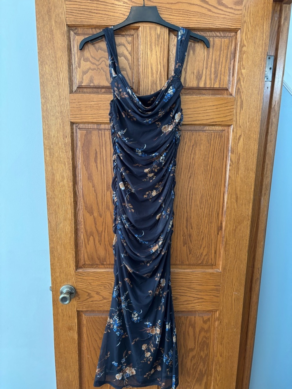 Navy Floral Ruched Tank Dress